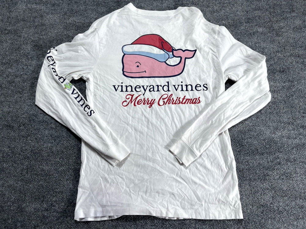 Vineyard Vines Mens White Shirt XS Long Sleeves Large Merry Christmas Outdoor